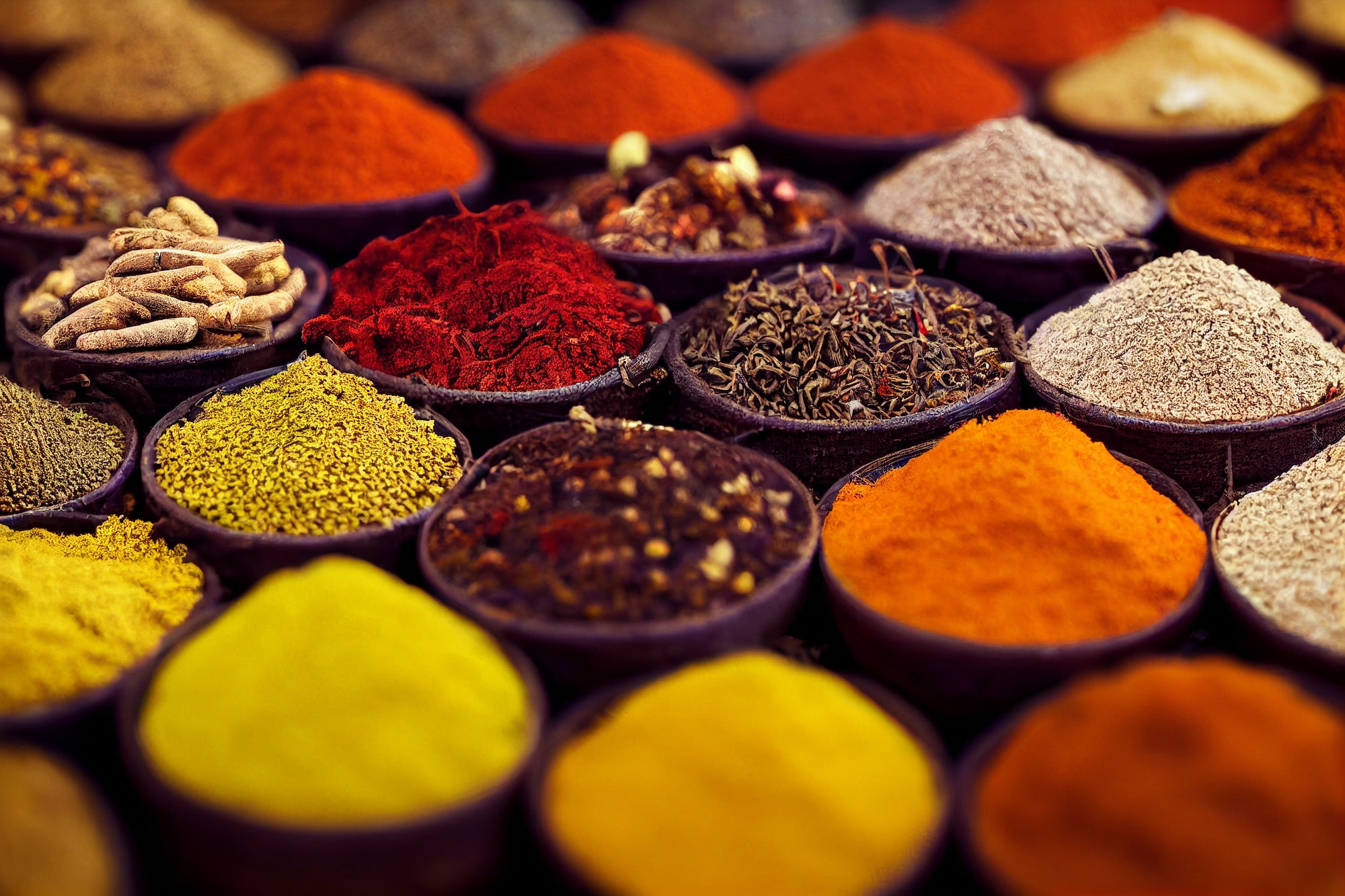 Piles of spices on display in Morocco, at a Medina souk, Marrakech, Incredible, vibrant colours, Marrakech to Merzouga Tour