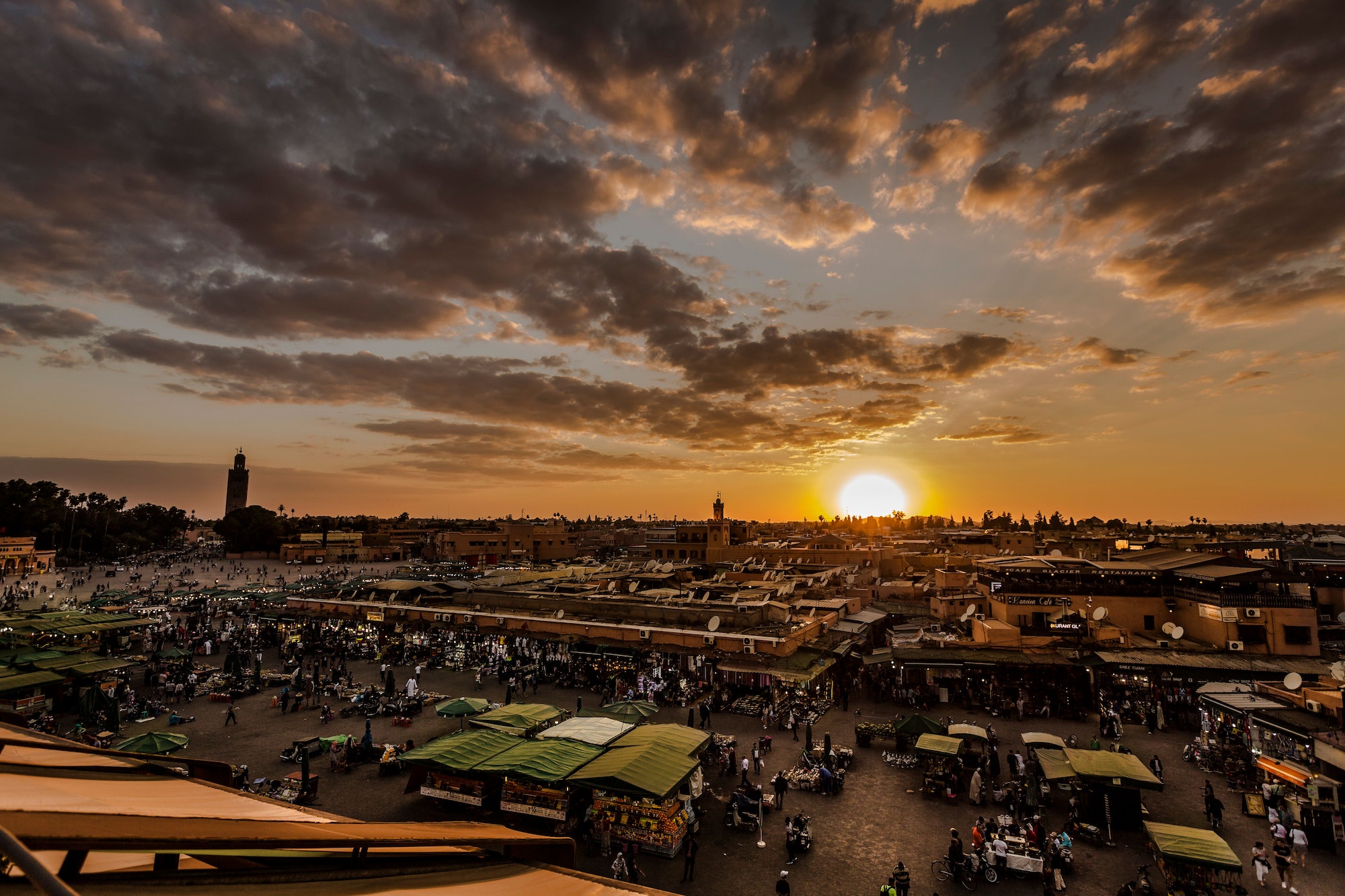 Scenic shot of sunset across the city of Marrakesh in Morocco, 7-day tour from Casablanca