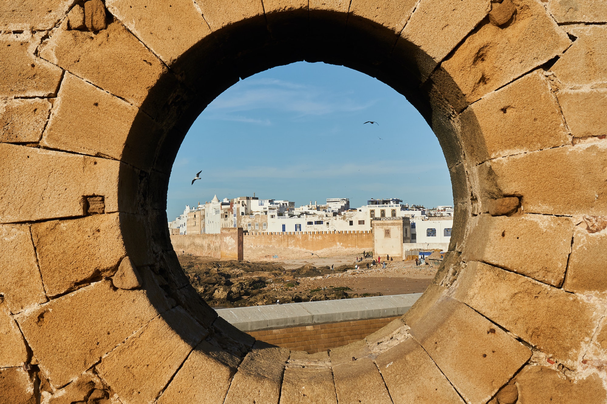 Stone monument with round hole