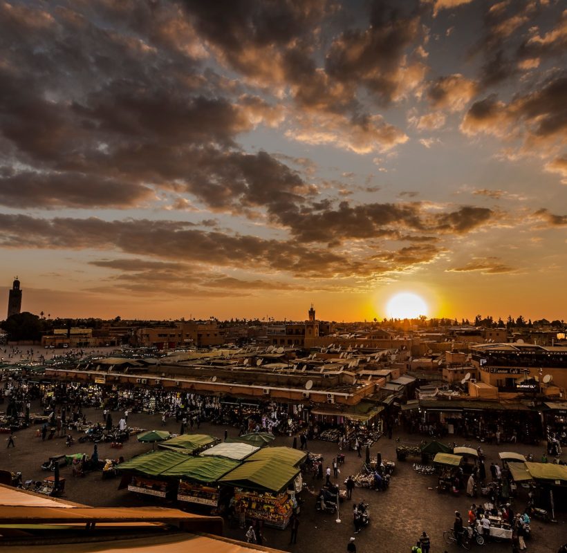 Scenic shot of sunset across the city of Marrakesh in Morocco, 7-day tour from Casablanca