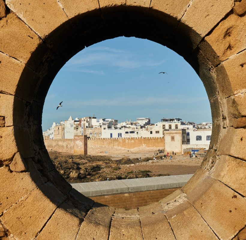 Stone monument with round hole